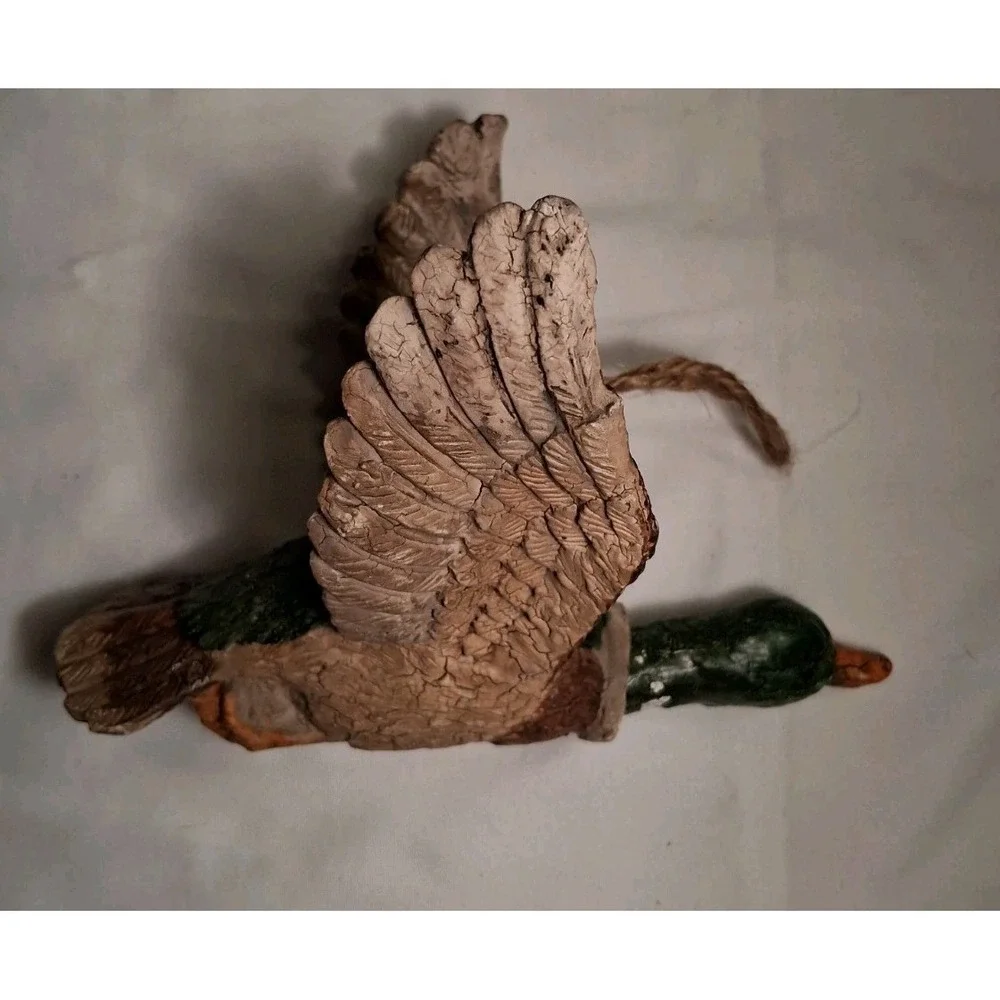 Vintage Mallard Duck Flying Ornament Crackle Style Finish Cabin Decor Head Moves
